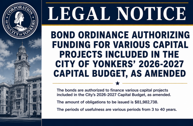 Legal Notice SO 32-2026 – Bond Ordinance for 2026-2027 COY Projects