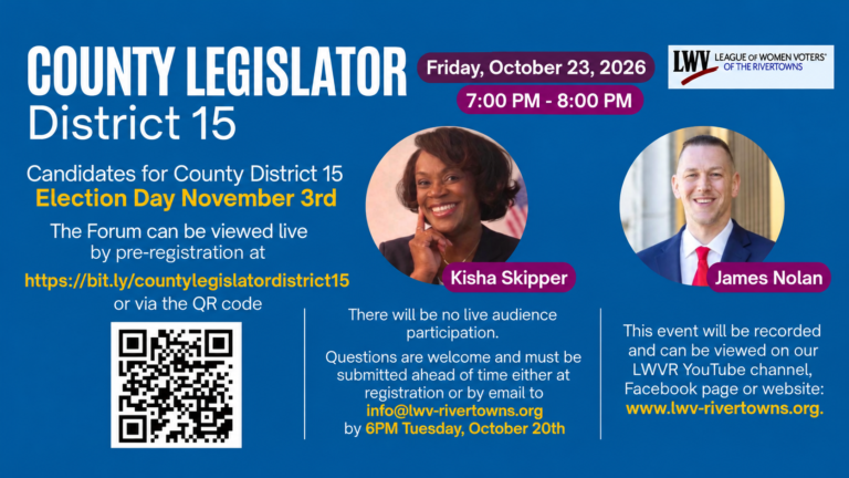 NEW DATE ANNOUNCEMENT: League of Women Voters to Host District 15 County Legislator Candidate Forum